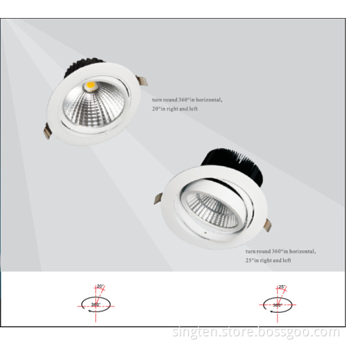 360 Degree Adjustable LED Downlights, Commercial Dimmable Recessed COB Rotatable LED Downlight 30W 35W 40W 45W 50W